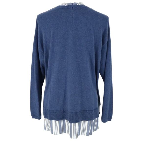 J Jill Sweater Petites LP PL Blue with White Blue Underlay Stretch Knit - Picture 2 of 15